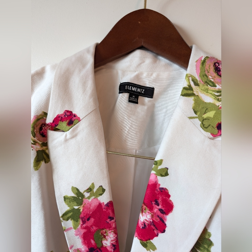 Floral Women's Blazer - White, Pink, Green, Purple - Picture 3 of 5